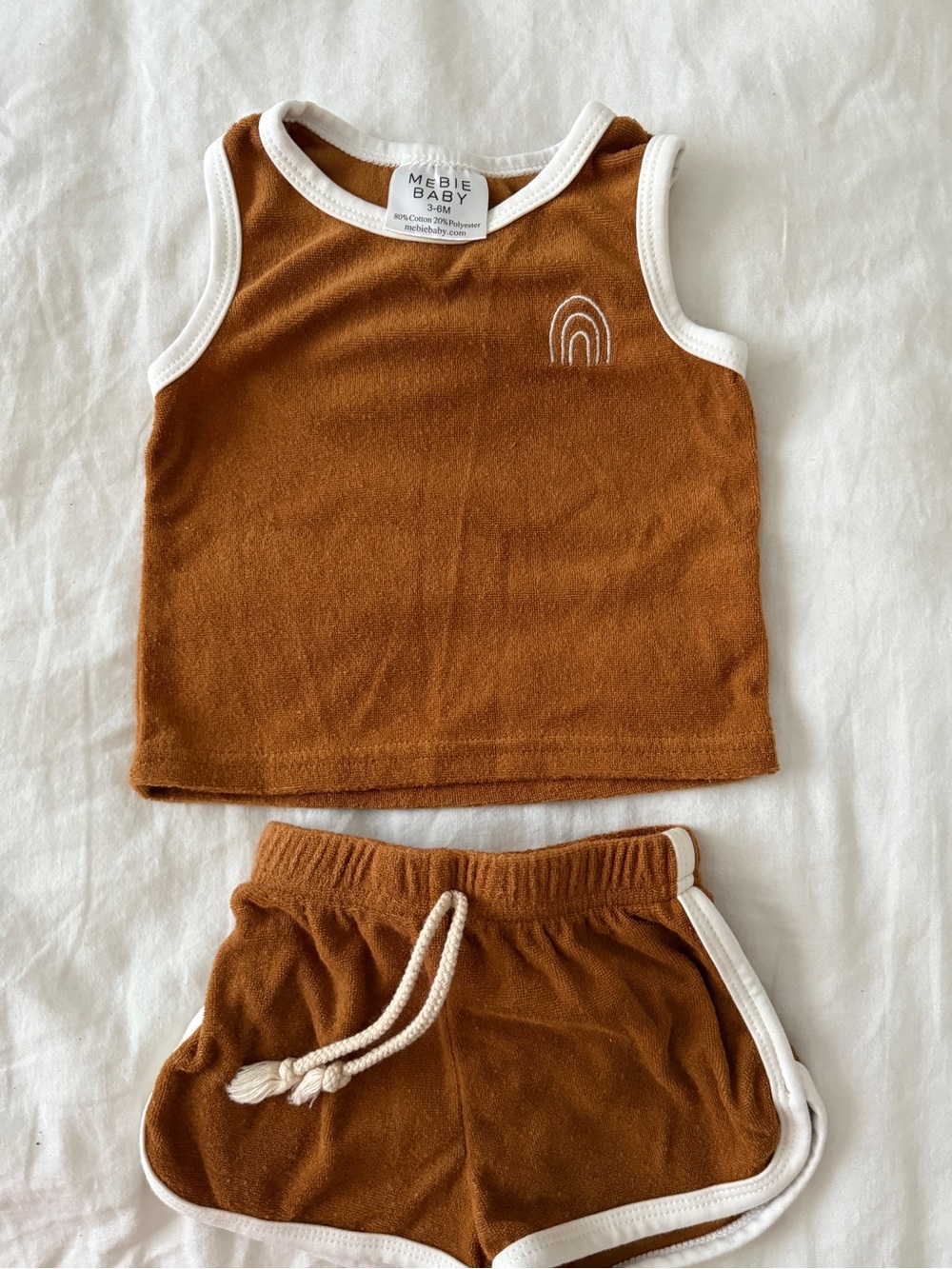 Mebie Baby Unisex Brown Tank & Shorts Set with White Trim Vintage Retro